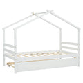 Twin Size House Shaped Bed With Trundle,White Twin White Wood Bedroom American Design Pine Bed Frame Pine