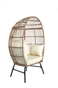 Outdoor Garden Wicker Egg Chair And Footstool Patio Chaise, With Cushions, Outdoor Indoor Basket Chair Yes White Natural Seats 2 Garden & Outdoor European,Modern Steel