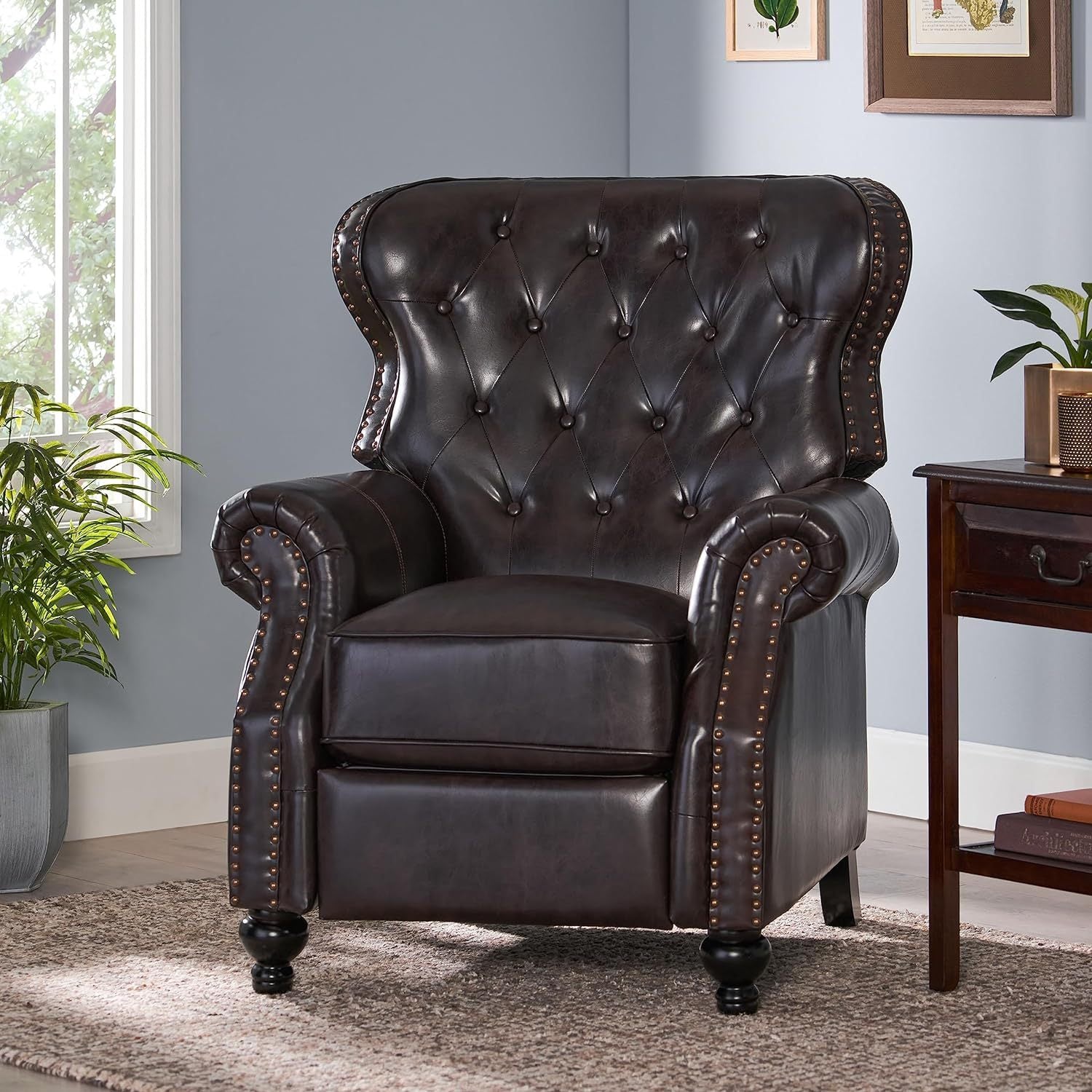 Push Rack Recliner Dark Brown Pu