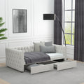 Twin Size Daybed With Drawers Upholstered Tufted Sofa Bed, With Button On Back And Copper Nail On Waved Shape Arms, Velvet 79.5