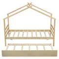 Twin Size House Shaped Bed With Trundle,Natural Twin Natural Wood Bedroom American Design Pine Bed Frame Pine