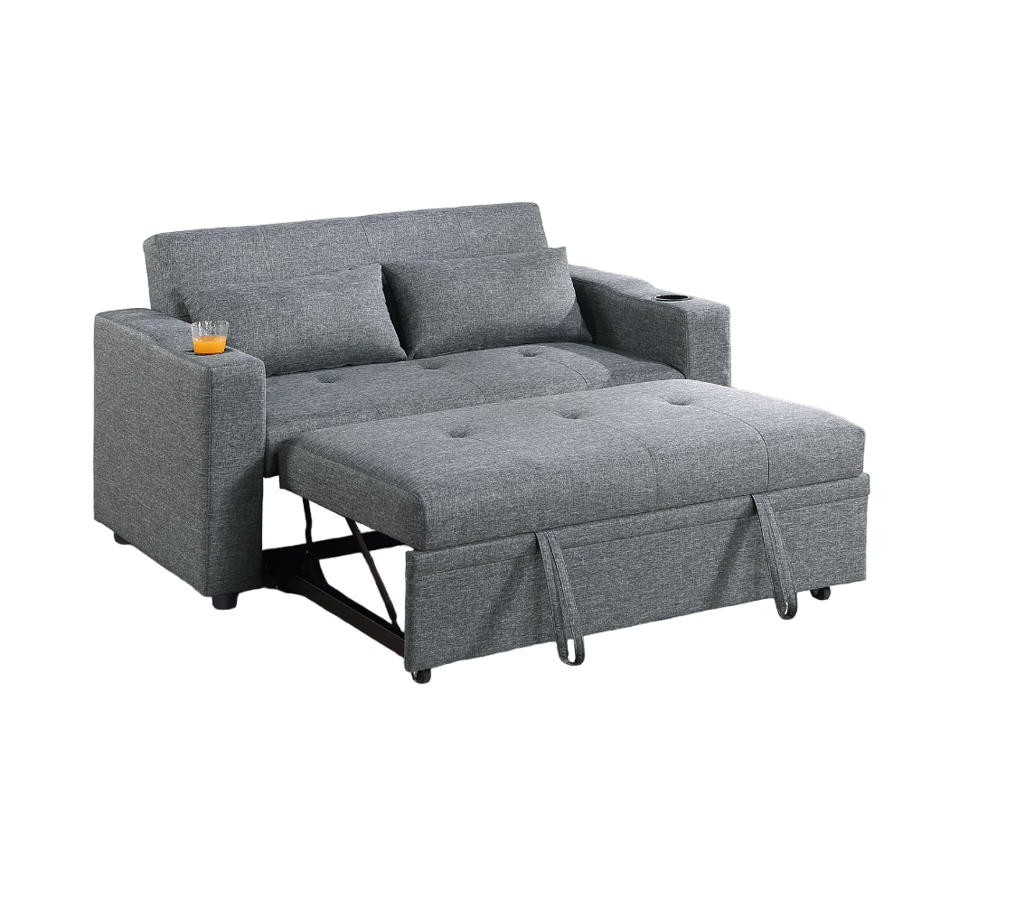 Contemporary Black Gray Sleeper Sofa Pillows Plush Tufted Seat 1Pc Convertible Sofa W Cup Holder Polyfiber Couch Living Room Furniture Grey Blue Wood Primary Living Space Contemporary,Modern Pine Fabric 2 Seat