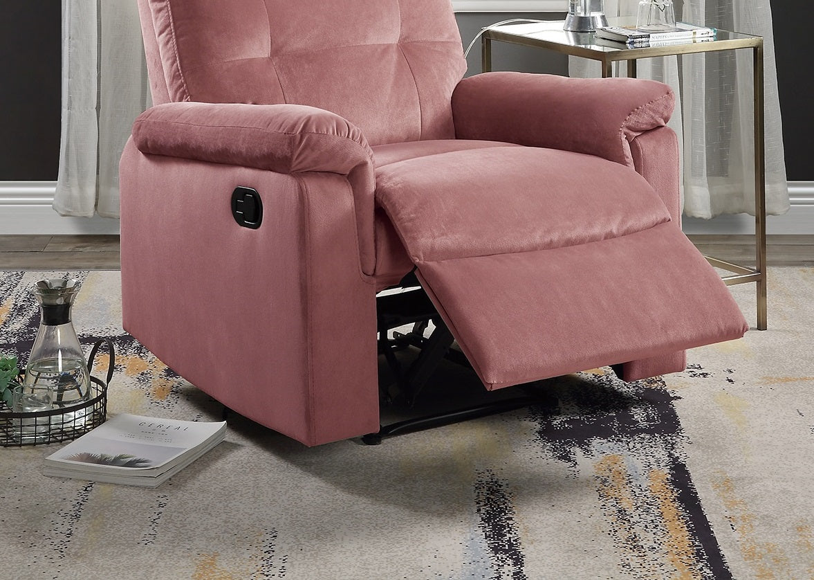 Luxurious Velvet Blush Pink Color Motion Recliner Chair 1Pc Couch Manual Motion Plush Armrest Tufted Back Living Room Furniture Chair Pink Velvet Manual Handle Metal Primary Living Space Cushion Back Contemporary,Modern,Transitional Handle Pillow Top