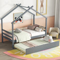 Twin Size House Shaped Bed With Trundle,Grey Twin Grey Wood Bedroom American Design Pine Bed Frame Pine