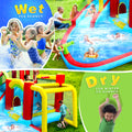 7 In1 Inflatable Slide Water Park Bouncing House Outdoor Soccer Garden Bouncer With Splash Pool & Water& Climbing Wall & Basketball & Football Multicolor Oxford Fabric