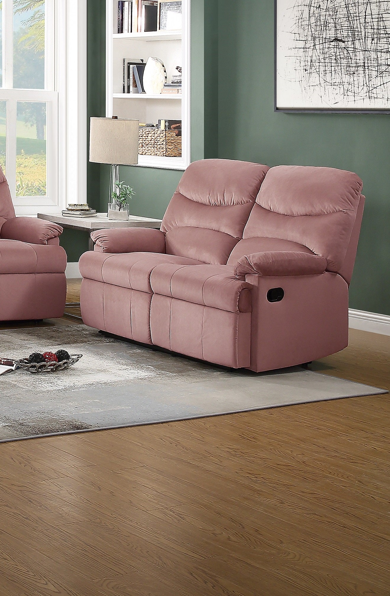 Luxurious Velvet Blush Pink Color 2 Seater Manual Recliner Loveseat Couch Manual Motion Plush Armrest Living Room Furniture 1Pc Loveseat Couch Pink Velvet Primary Living Space