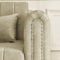 3 In 1 Pull Out Bed Sleeper, Modern Upholstered 3 Seats Lounge Sofa & Couches With Rolled Arms Decorated With Copper Nailsconvertible Futon 3 Seats Sofabed With Two Drawers And Two Pillows Beige Velvet Primary Living Space Medium Soft Cushion Back Square