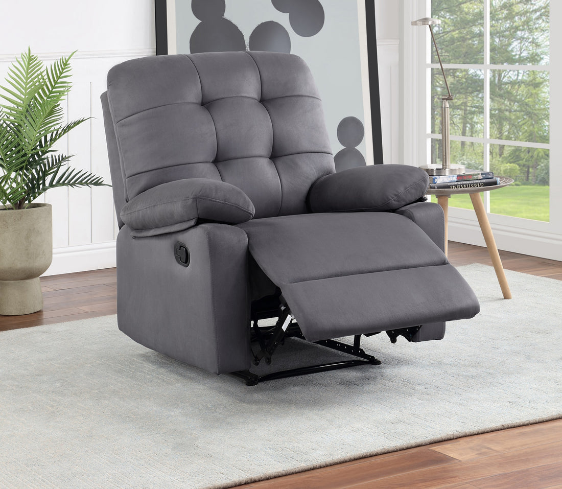 Contemporary Ebony Color Plush Microfiber Motion Recliner Chair 1Pc Couch Manual Motion Plush Armrest Tufted Back Living Room Furniture Ebony Microfiber Manual Handle Metal Primary Living Space Cushion Back Contemporary,Modern,Transitional Handle Pillow