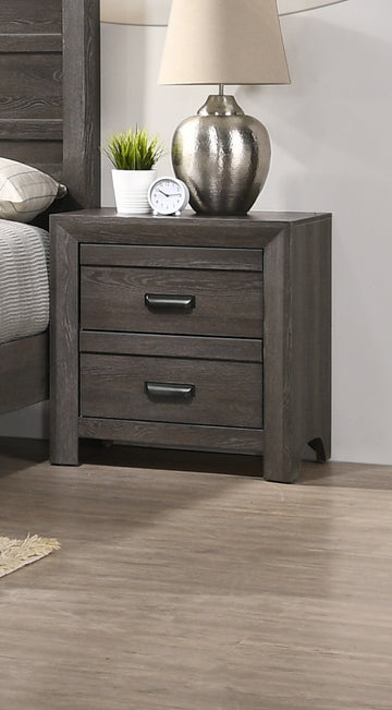 1Pc Contemporary Nightstand End Table With Two Storage Drawers Brown Gray Finish Bedroom Wooden Furniture Brown 2 Drawers Bedside Cabinet Wood