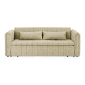 3 In 1 Pull Out Bed Sleeper, Modern Upholstered 3 Seats Lounge Sofa & Couches With Rolled Arms Decorated With Copper Nailsconvertible Futon 3 Seats Sofabed With Two Drawers And Two Pillows Beige Velvet Primary Living Space Medium Soft Cushion Back Square