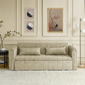 3 In 1 Pull Out Bed Sleeper, Modern Upholstered 3 Seats Lounge Sofa & Couches With Rolled Arms Decorated With Copper Nailsconvertible Futon 3 Seats Sofabed With Two Drawers And Two Pillows Beige Velvet Primary Living Space Medium Soft Cushion Back Square