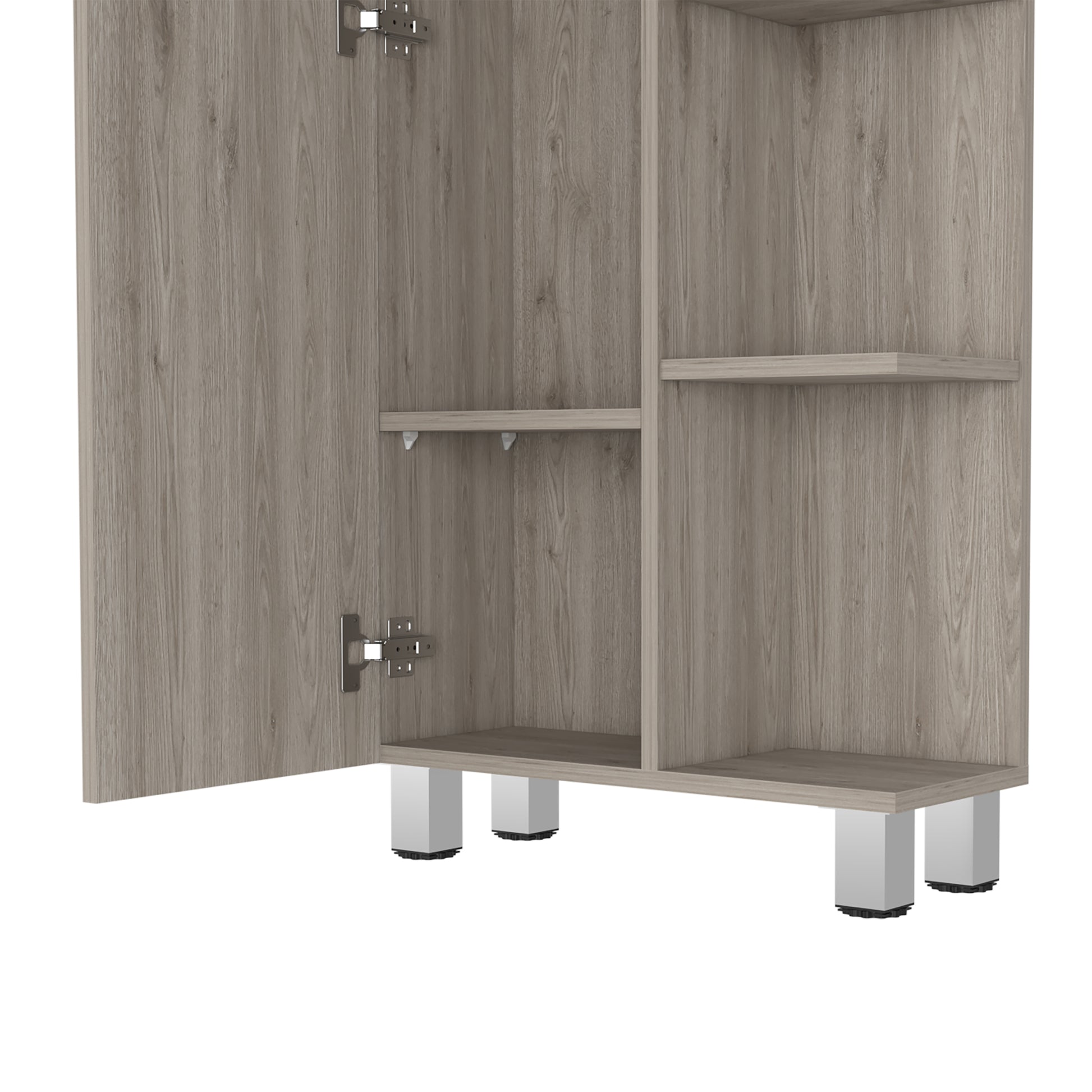 62H" Linen Single Door Cabinet, Five External Shelves, Four Interior Shelves, Light Gray Gray Particle Board Particle Board