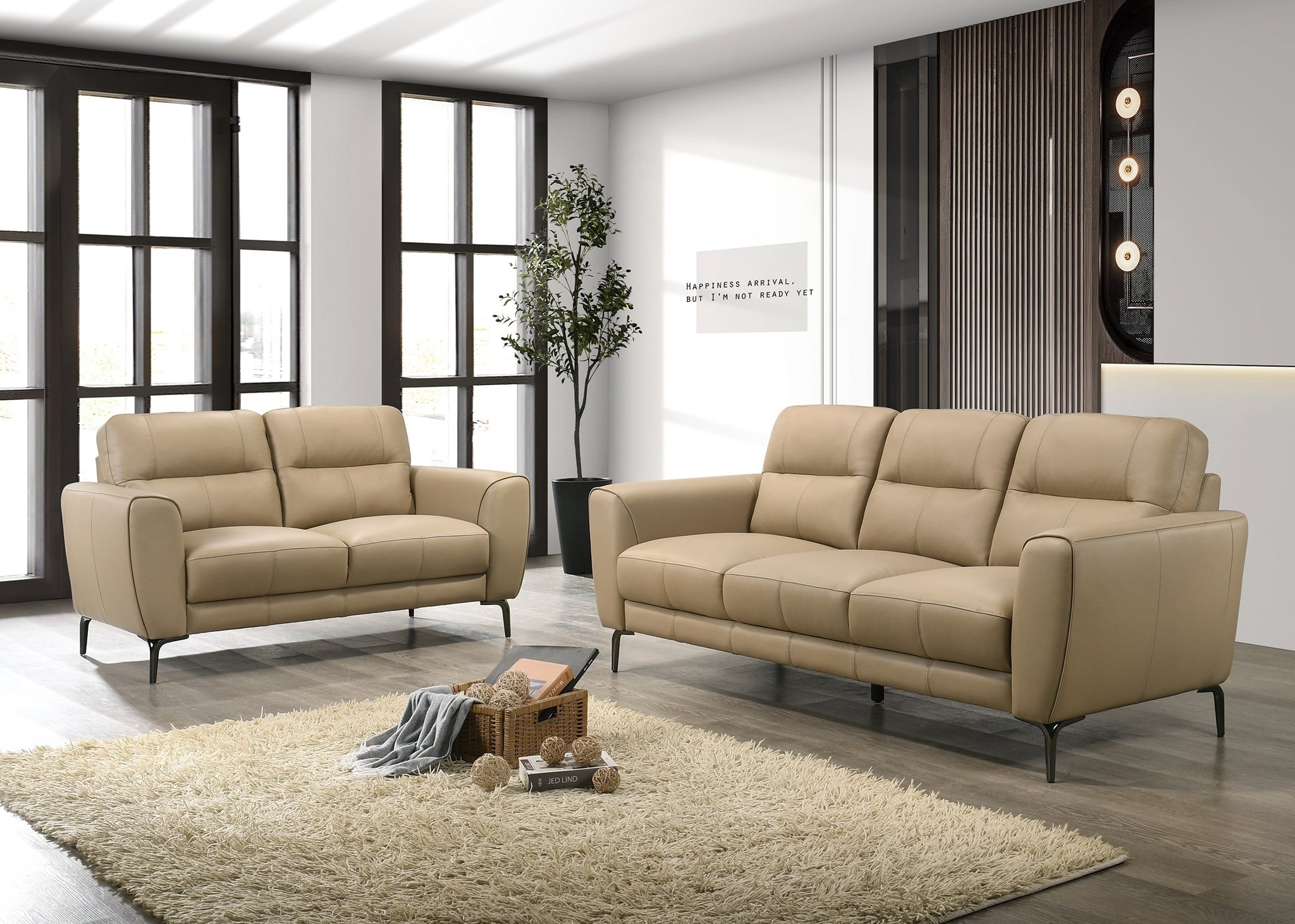 Taupe Color Top Grain Leather 2Pc Sofa Set Sofa And Loveseat Contemporary Living Room Furniture Full Leather Couch Taupe Genuine Leather Wood Primary Living Space Classic,Contemporary Rubberwood Leather 5 Seat