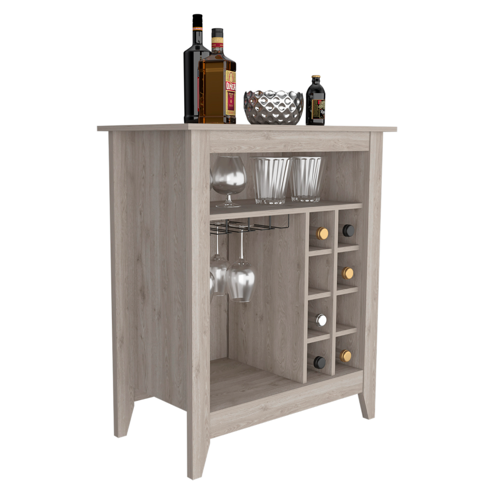 Bar Coffee Cart 38" H, Kitchen Or Living Room Cabinet Storage, With 8 Bottle Racks, A Central Shelf With 1 Cup Holders, Ideal For Storing Glasses, Light Gray Gray Particle Board Particle Board