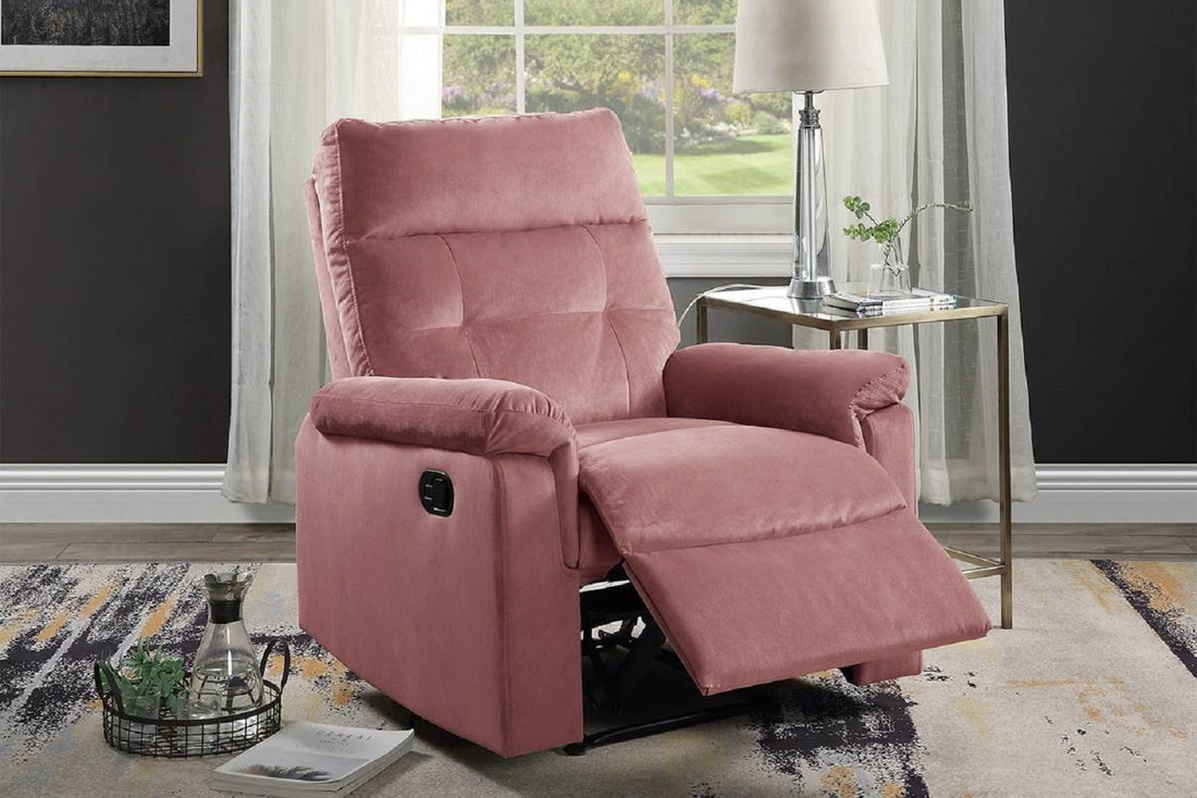 Luxurious Velvet Blush Pink Color Motion Recliner Chair 1Pc Couch Manual Motion Plush Armrest Tufted Back Living Room Furniture Chair Pink Velvet Manual Handle Metal Primary Living Space Cushion Back Contemporary,Modern,Transitional Handle Pillow Top