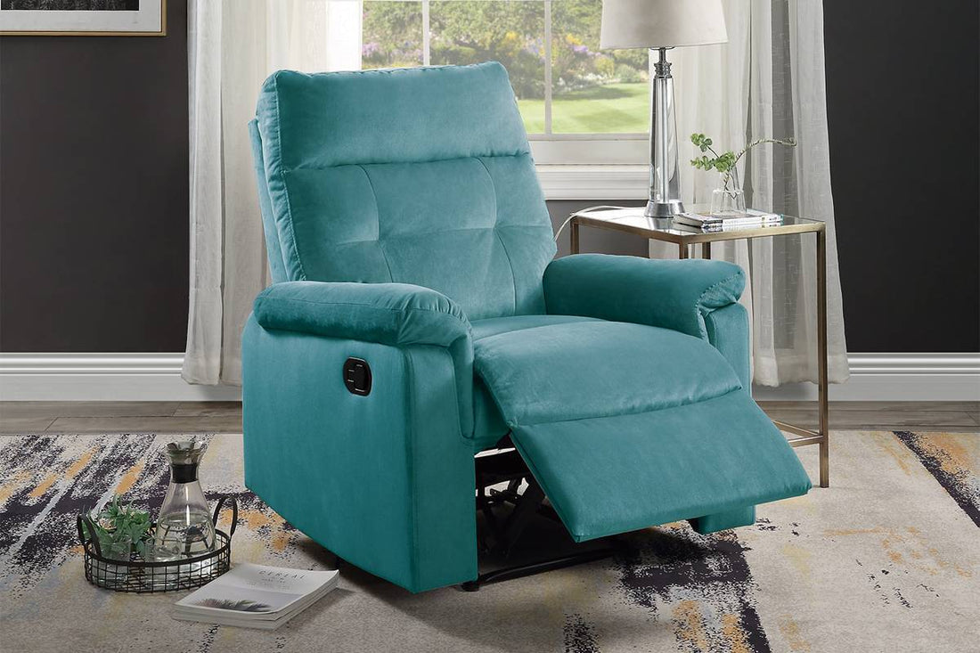 Luxurious Velvet Teal Blue Color Motion Recliner Chair 1Pc Couch Manual Motion Plush Armrest Tufted Back Living Room Furniture Chair Teal Blue Velvet Manual Handle Metal Primary Living Space Cushion Back Contemporary,Modern,Transitional Handle Pillow Top