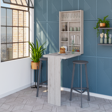 Toscana Wall Foldable Table With Multiple Shelves, Light Gray Gray Particle Board Particle Board
