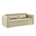 3 In 1 Pull Out Bed Sleeper, Modern Upholstered 3 Seats Lounge Sofa & Couches With Rolled Arms Decorated With Copper Nailsconvertible Futon 3 Seats Sofabed With Two Drawers And Two Pillows Beige Velvet Primary Living Space Medium Soft Cushion Back Square