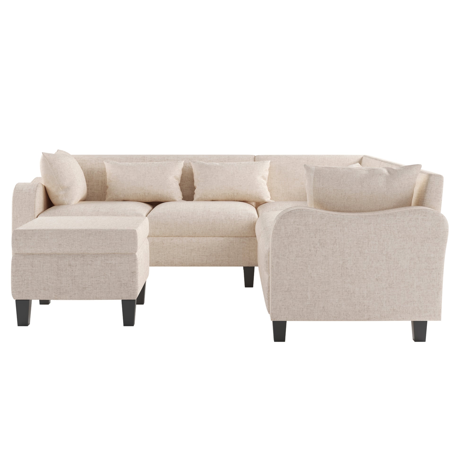 87" Modern Sectional Sofa With Coffee Table,6 Seat Couch Set With Storage Ottoman,Various Combinations,L Shape Indoor Furniture With Unique Armrests For Living Room,Apartment, 2 Colors 6 Pillows Beige Linen 6 Seat