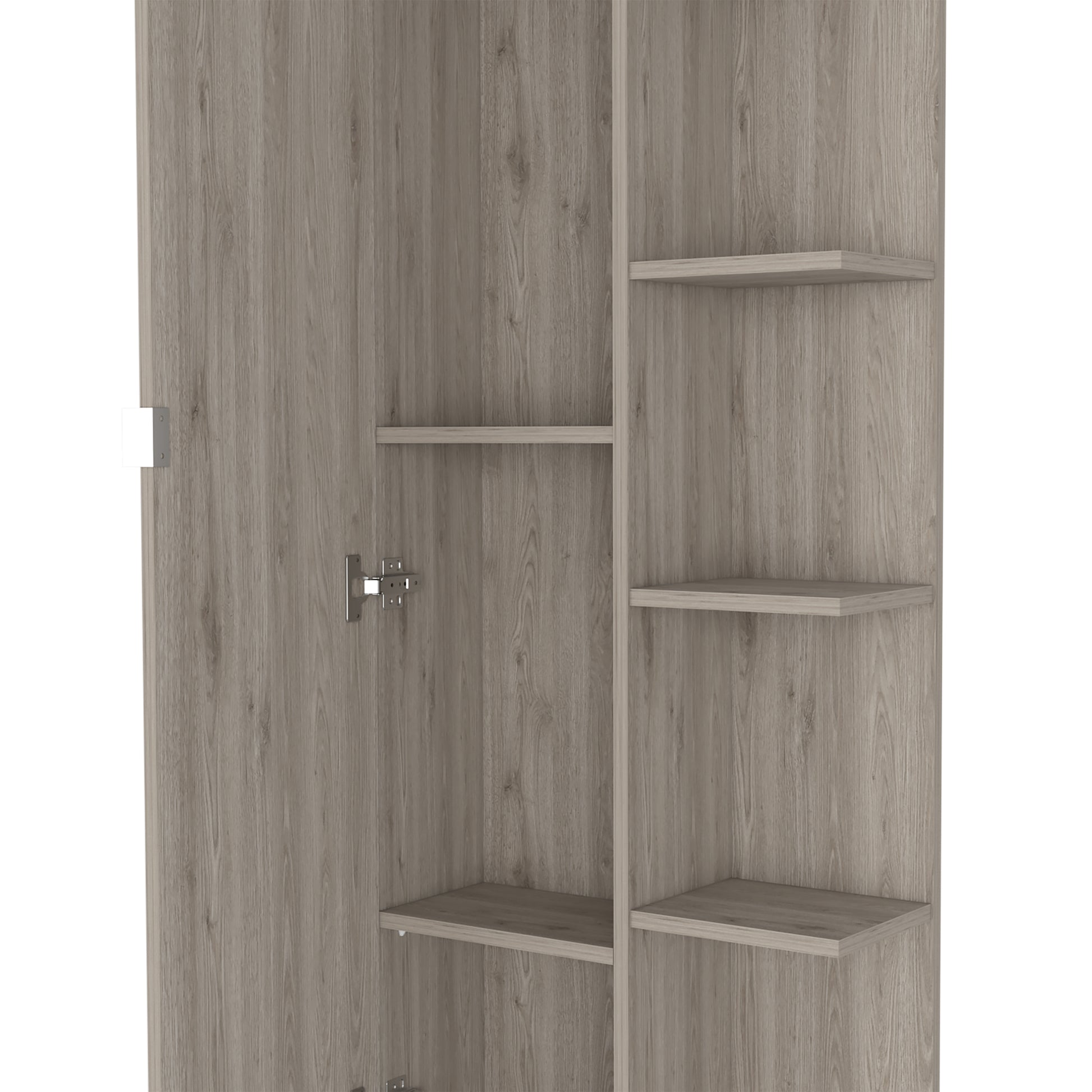 62H" Linen Single Door Cabinet, Five External Shelves, Four Interior Shelves, Light Gray Gray Particle Board Particle Board