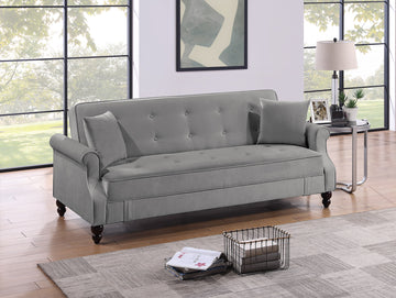 Contemporary Living Room Adjustable Sofa Gray Burnt Out Fabric Couch Plush Storage Couch 1Pc Futon Sofa W Pillows Tufted Back Rolled Arms Gray Wood Primary Living Space Contemporary,Modern Pine Fabric 2 Seat