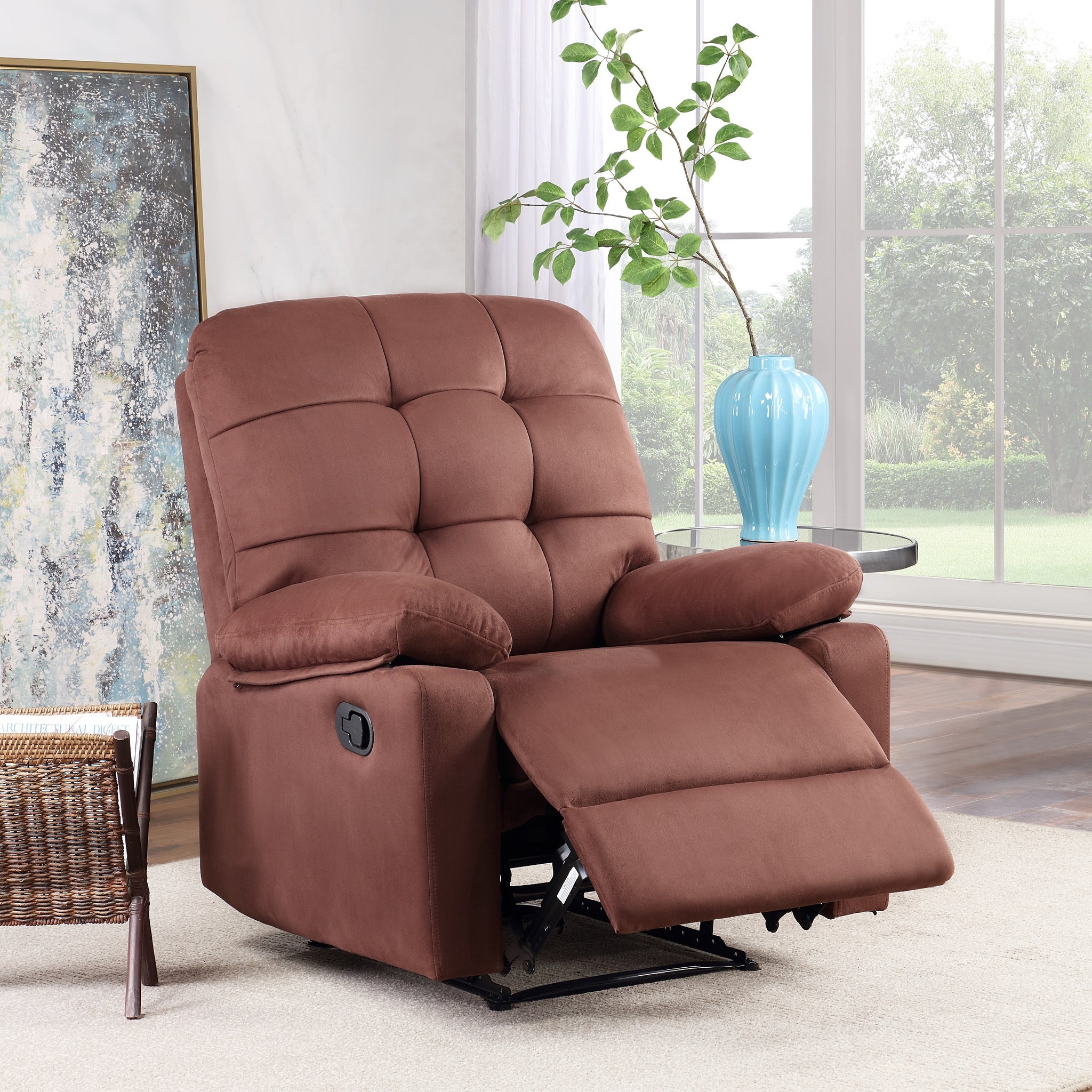 Contemporary Chocolate Color Plush Microfiber Motion Recliner Chair 1Pc Couch Manual Motion Plush Armrest Tufted Back Living Room Furniture Chocolate Microfiber Manual Handle Metal Primary Living Space Cushion Back Contemporary,Modern,Transitional Handle