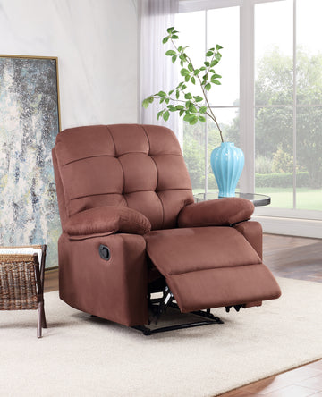 Contemporary Chocolate Color Plush Microfiber Motion Recliner Chair 1Pc Couch Manual Motion Plush Armrest Tufted Back Living Room Furniture Chocolate Microfiber Manual Handle Metal Primary Living Space Cushion Back Contemporary,Modern,Transitional Handle