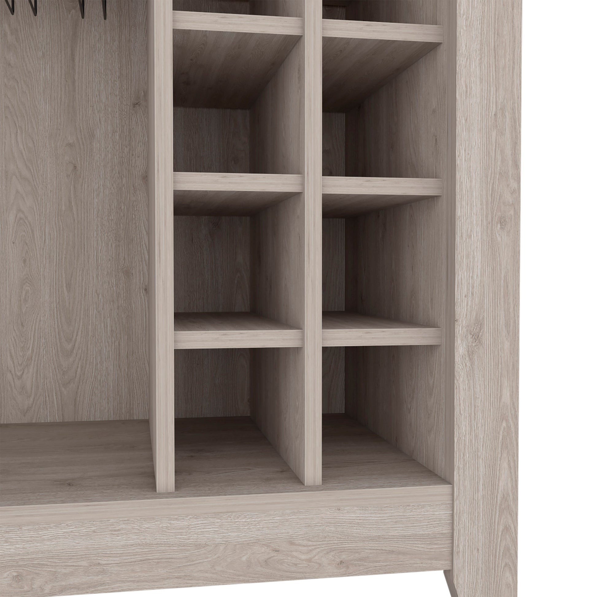 38" H Light Gray Bar Coffee Cart, Kitchen Or Living Room Cabinet Storage, With 8 Bottle Racks, A Central Shelf With 1 Cup Holders, Ideal For Storing Glasses Gray Particle Board Particle Board