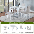 5 Piece Wooden Dining Table Set, Kitchen Table Set With A Square Table And 4 Upholstered Chairs, Wooden Dining Room Table With Crystal Decoration And Chairs Set For Kitchen, Dining Room, White Beige White Seats 4 Dining Room 4 Leg Square Dining Table