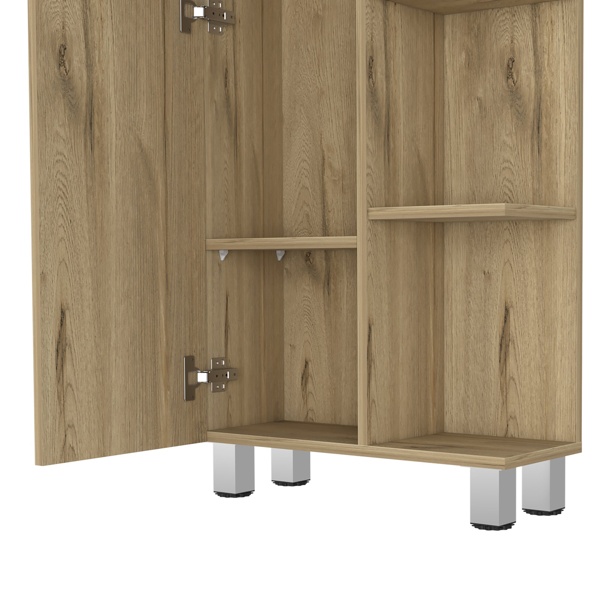 62H" Linen Single Door Cabinet, Five External Shelves, Four Interior Shelves, Light Oak Beige Particle Board Particle Board
