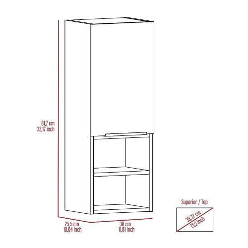 Medicine 32H" Single Door Cabinet, Two Interior Shelves, Two External Shelves, Light Gray Gray Particle Board Particle Board