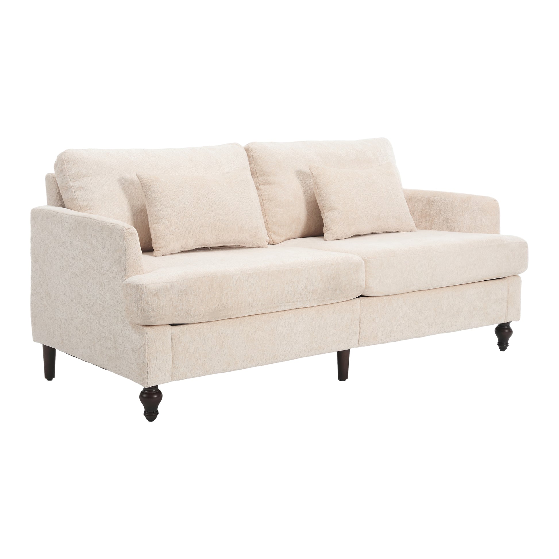 Coolmore Mid Century Modern Chenille Fabric Loveseat Sofa, 2 Seat Upholstered Loveseat Sofa Modern Couch For Living Room,Brown Wood Feet Sofa For Bedroom, Reading Beige Chenille Beige Chenille 2 Seat