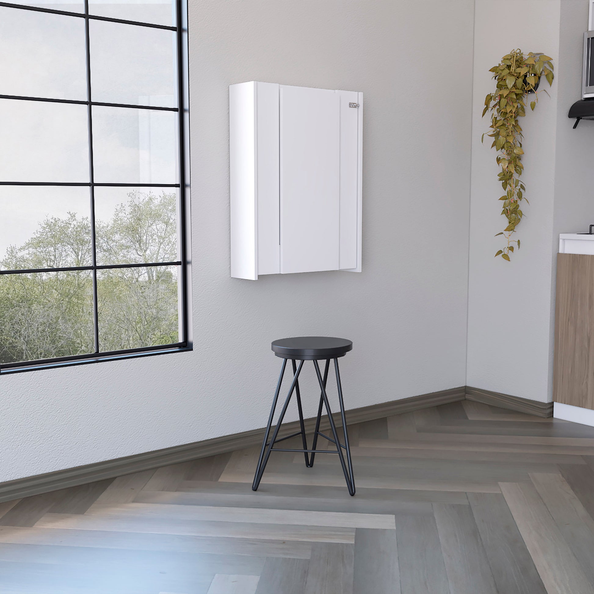 Wall Foldable Table With Multiple Shelves, White White Particle Board Particle Board