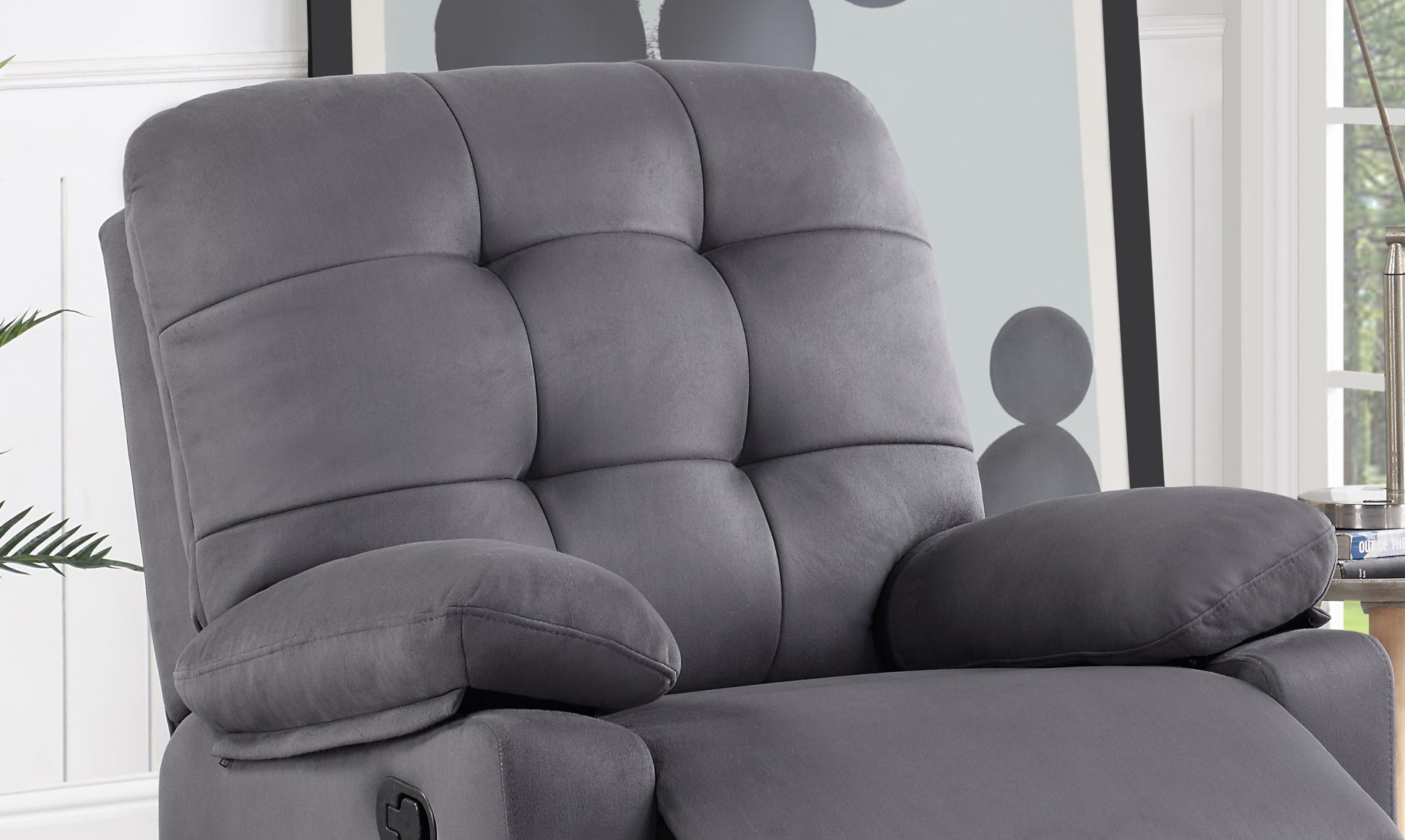 Contemporary Ebony Color Plush Microfiber Motion Recliner Chair 1Pc Couch Manual Motion Plush Armrest Tufted Back Living Room Furniture Ebony Microfiber Manual Handle Metal Primary Living Space Cushion Back Contemporary,Modern,Transitional Handle Pillow