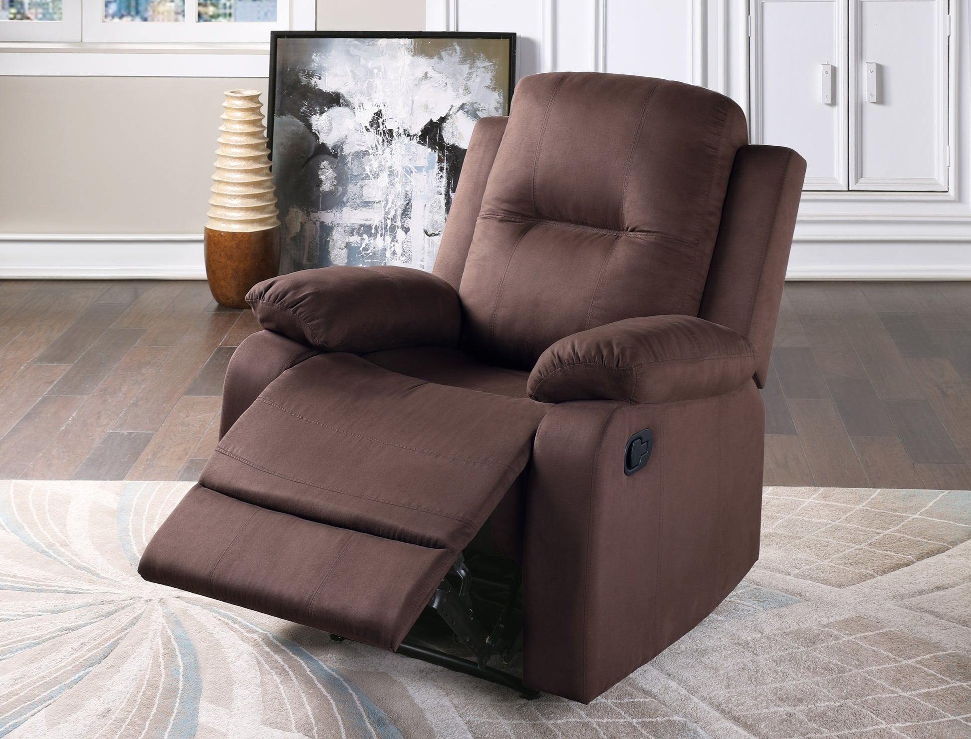 Elegant Modern Chocolate Color Microfiber Motion Recliner Chair 1Pc Couch Manual Motion Plush Armrest Tufted Back Living Room Furniture Chocolate Microfiber Manual Handle Metal Primary Living Space Cushion Back Contemporary,Modern,Transitional Handle