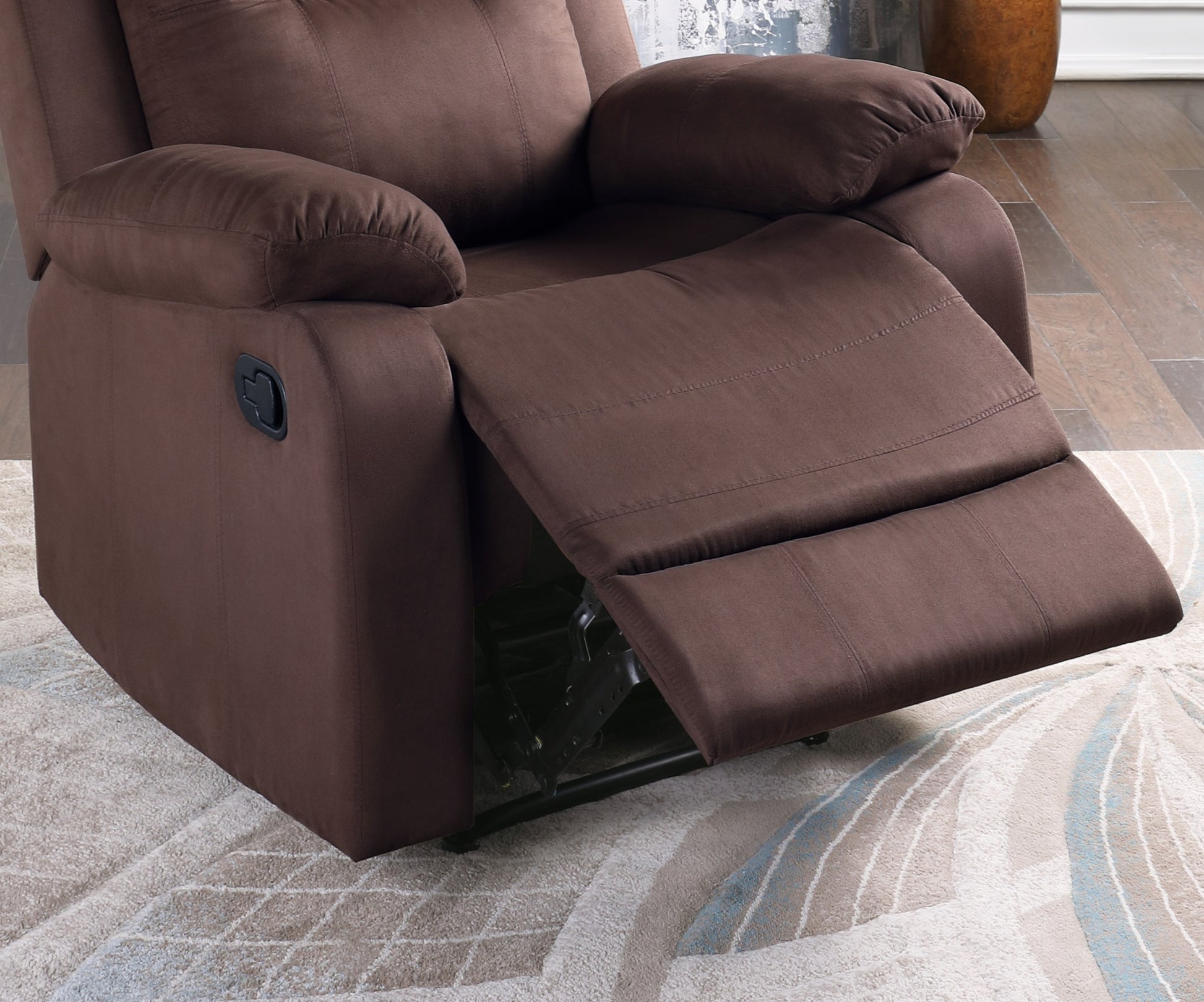 Elegant Modern Chocolate Color Microfiber Motion Recliner Chair 1Pc Couch Manual Motion Plush Armrest Tufted Back Living Room Furniture Chocolate Microfiber Manual Handle Metal Primary Living Space Cushion Back Contemporary,Modern,Transitional Handle