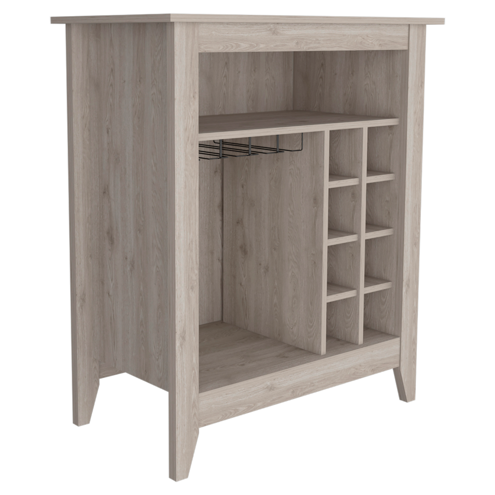 Bar Coffee Cart 38" H, Kitchen Or Living Room Cabinet Storage, With 8 Bottle Racks, A Central Shelf With 1 Cup Holders, Ideal For Storing Glasses, Light Gray Gray Particle Board Particle Board