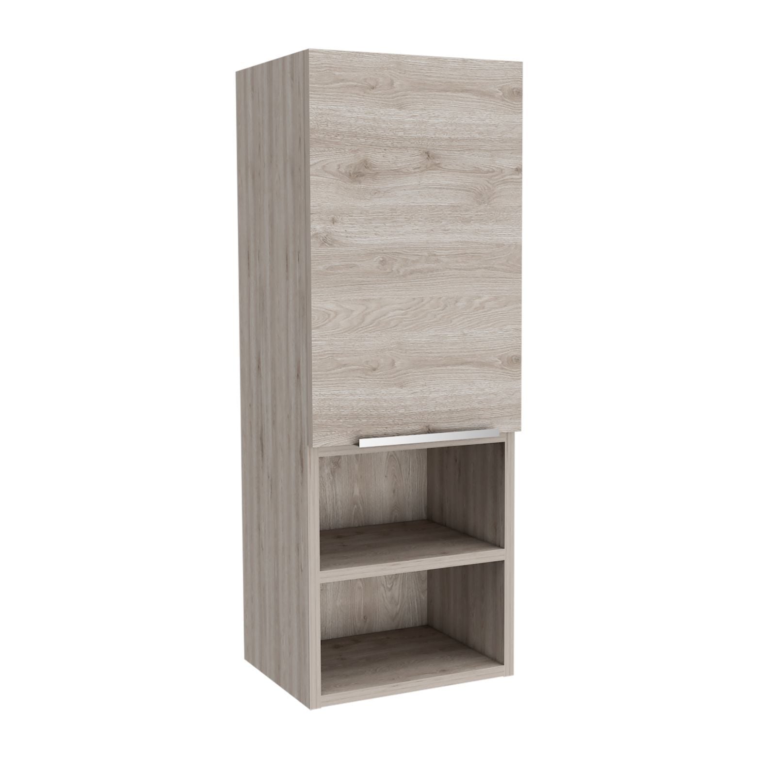 Medicine 32H" Single Door Cabinet, Two Interior Shelves, Two External Shelves, Light Gray Gray Particle Board Particle Board