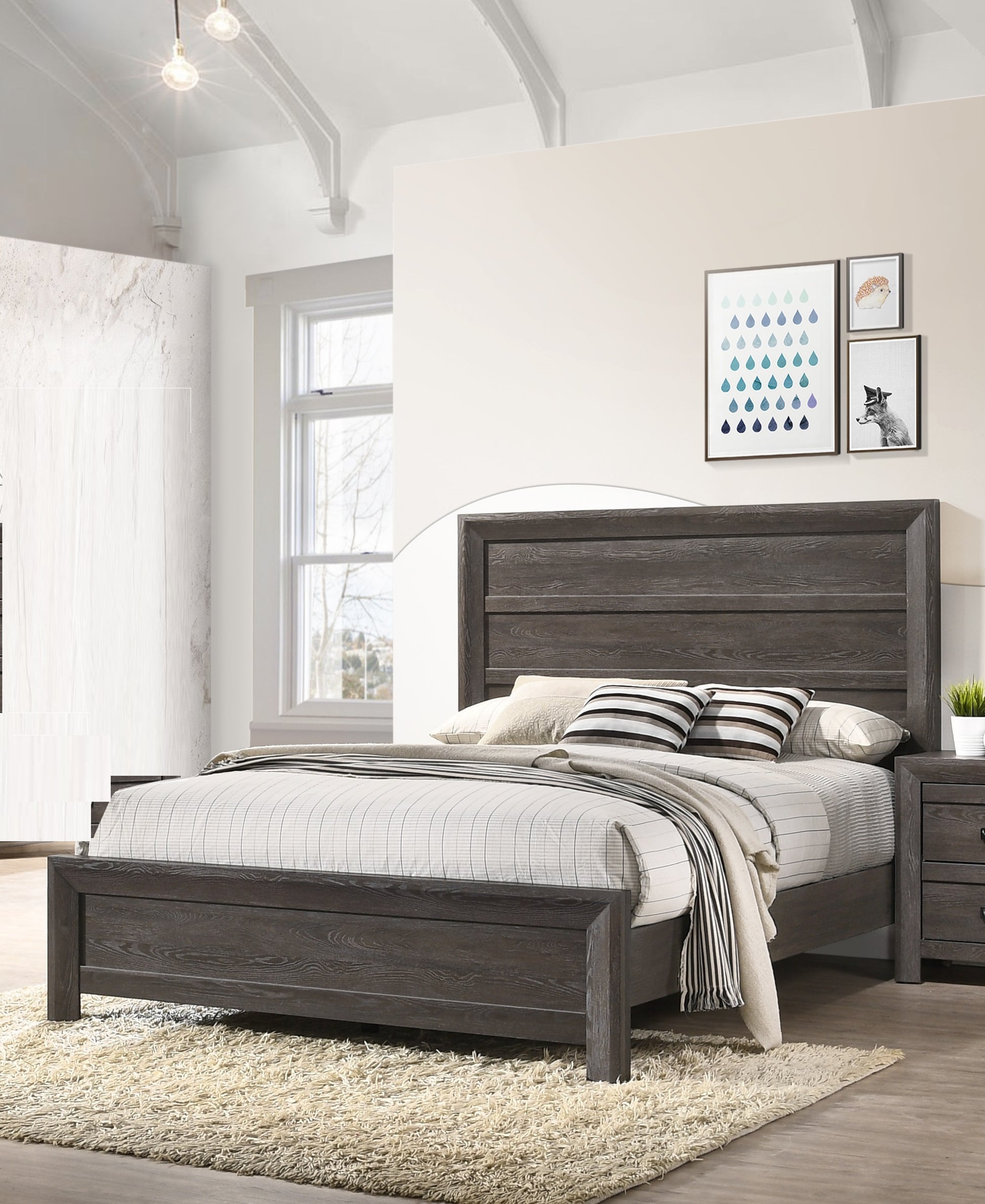 Rustic 1Pc Wooden Bedroom Furniture King Size Panel Bed Gray Brown Finish Contemporary Style Brown Gray Wood