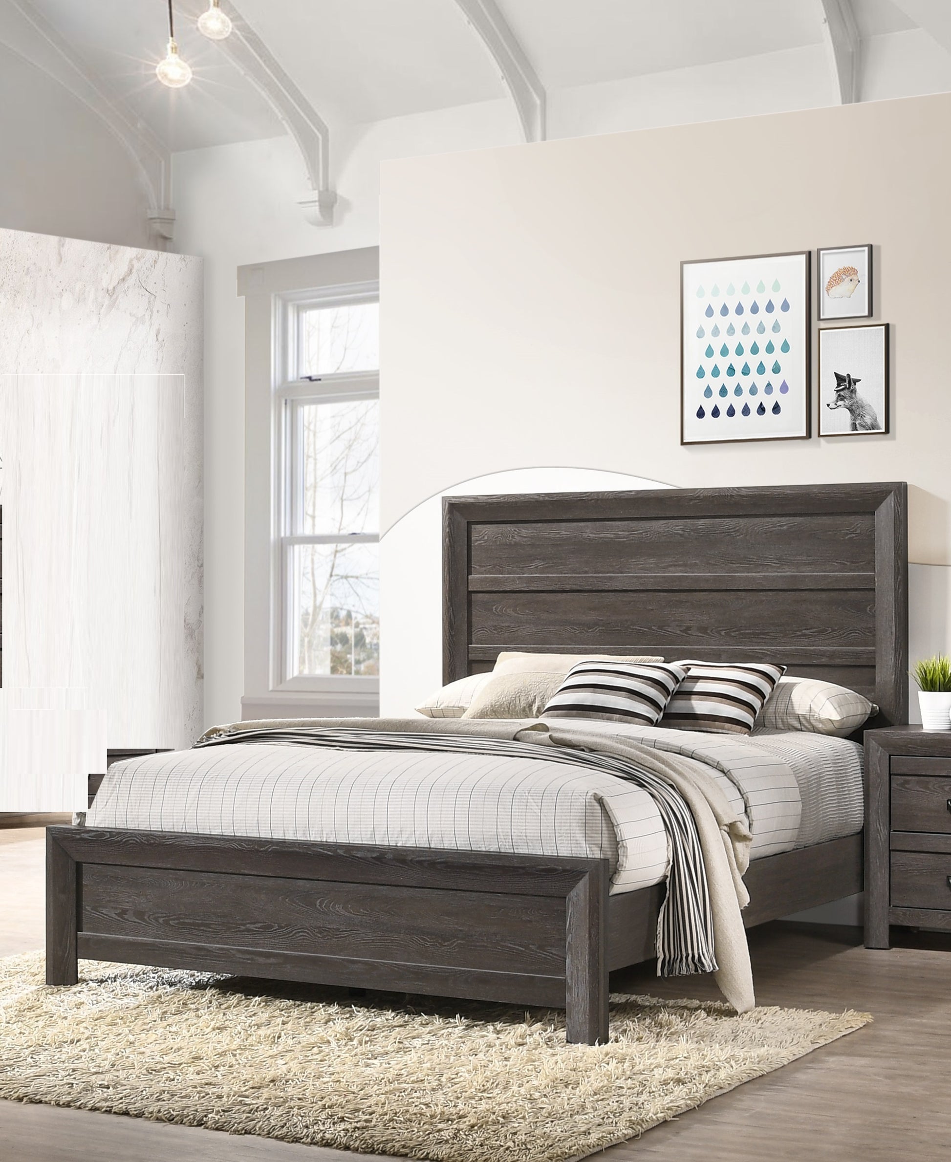 Rustic 1Pc Wooden Bedroom Furniture Queen Size Panel Bed Gray Brown Finish Contemporary Style Brown Gray Wood