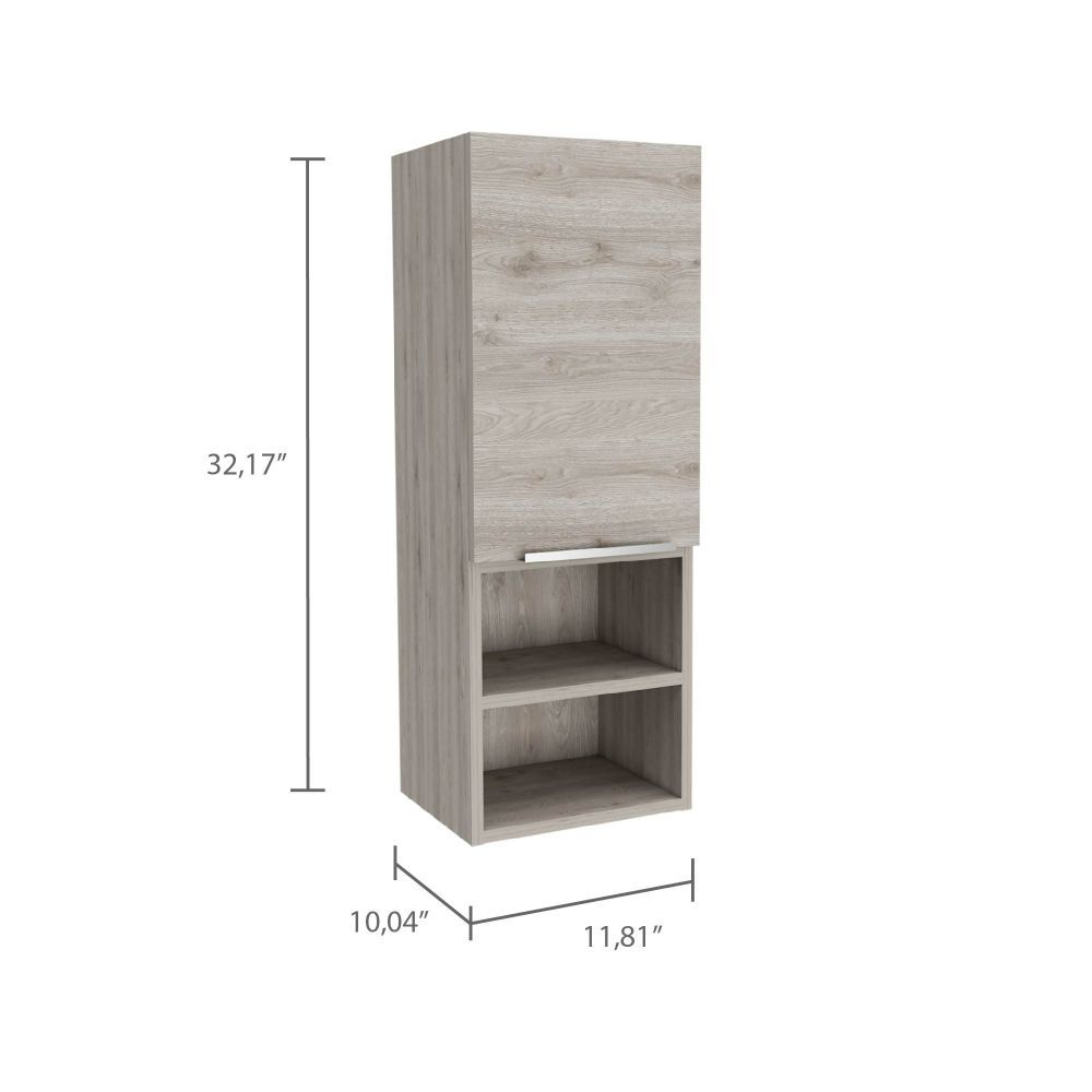 Medicine 32H" Single Door Cabinet, Two Interior Shelves, Two External Shelves, Light Gray Gray Particle Board Particle Board