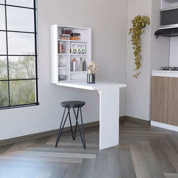 Toscana Wall Foldable Table With Multiple Shelves, White White Particle Board Particle Board