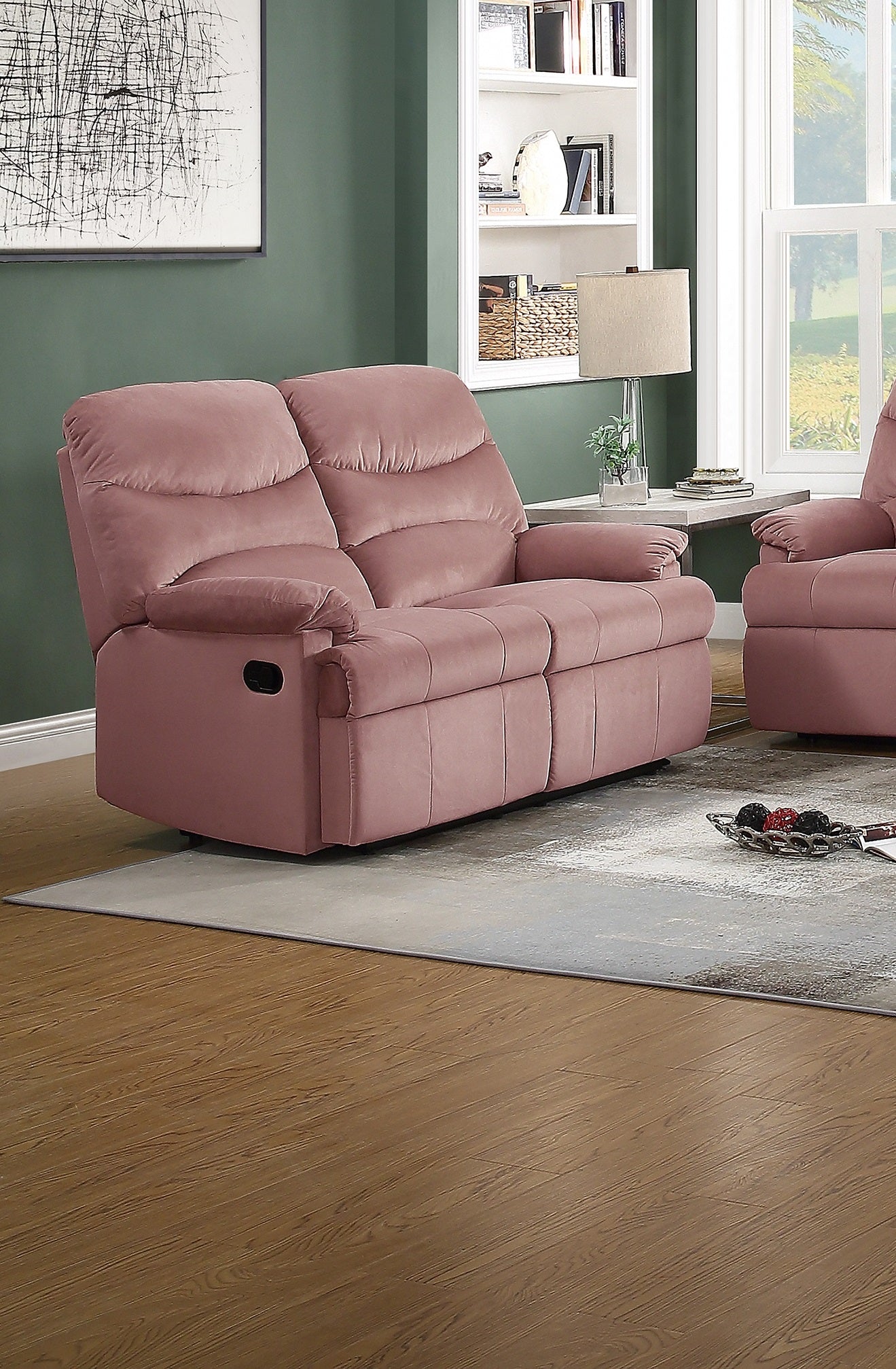 Luxurious Velvet Blush Pink Color 2 Seater Manual Recliner Loveseat Couch Manual Motion Plush Armrest Living Room Furniture 1Pc Loveseat Couch Pink Velvet Primary Living Space