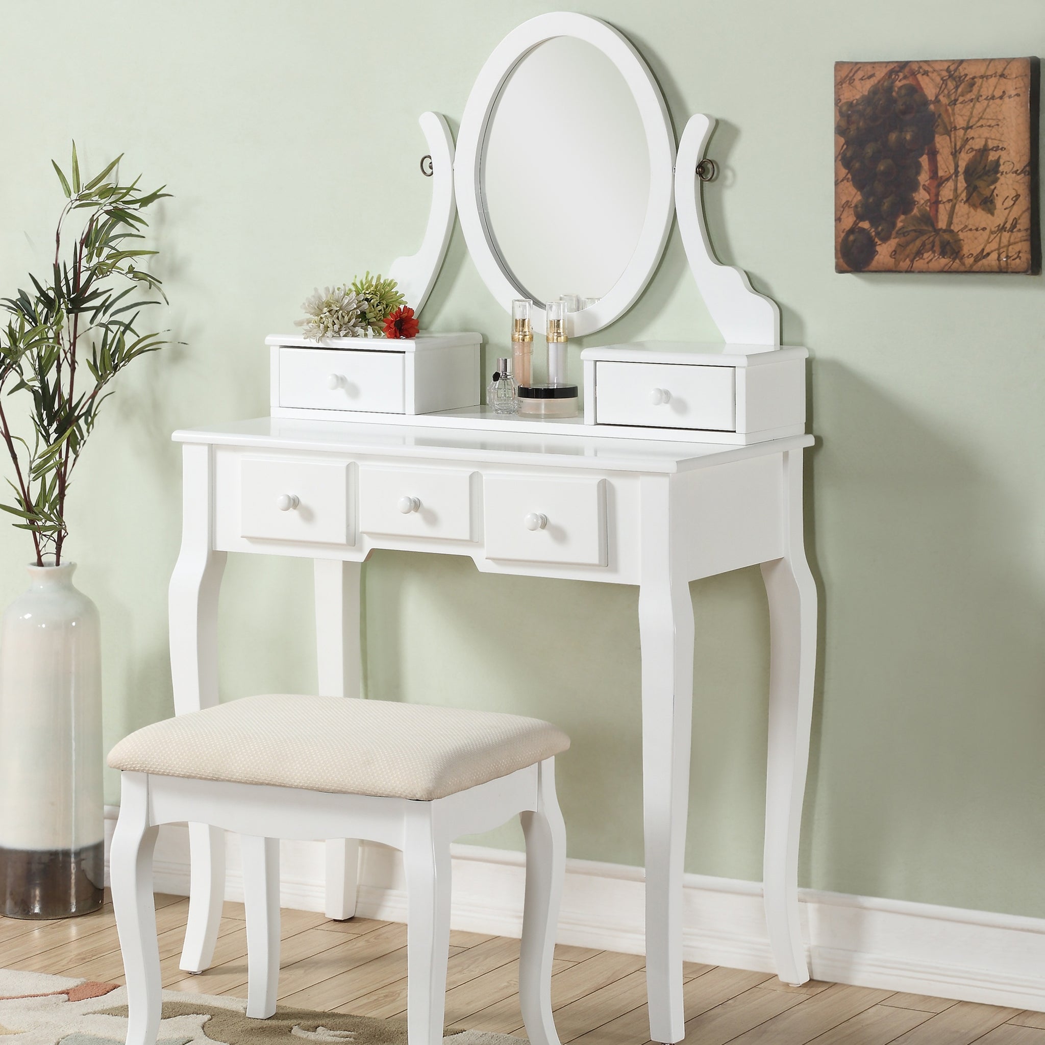 Ashley Wood Make Up Vanity Table And Stool Set, White White Wood