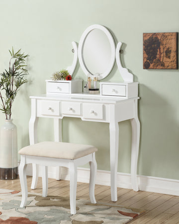 Ashley Wood Make Up Vanity Table And Stool Set, White White Wood