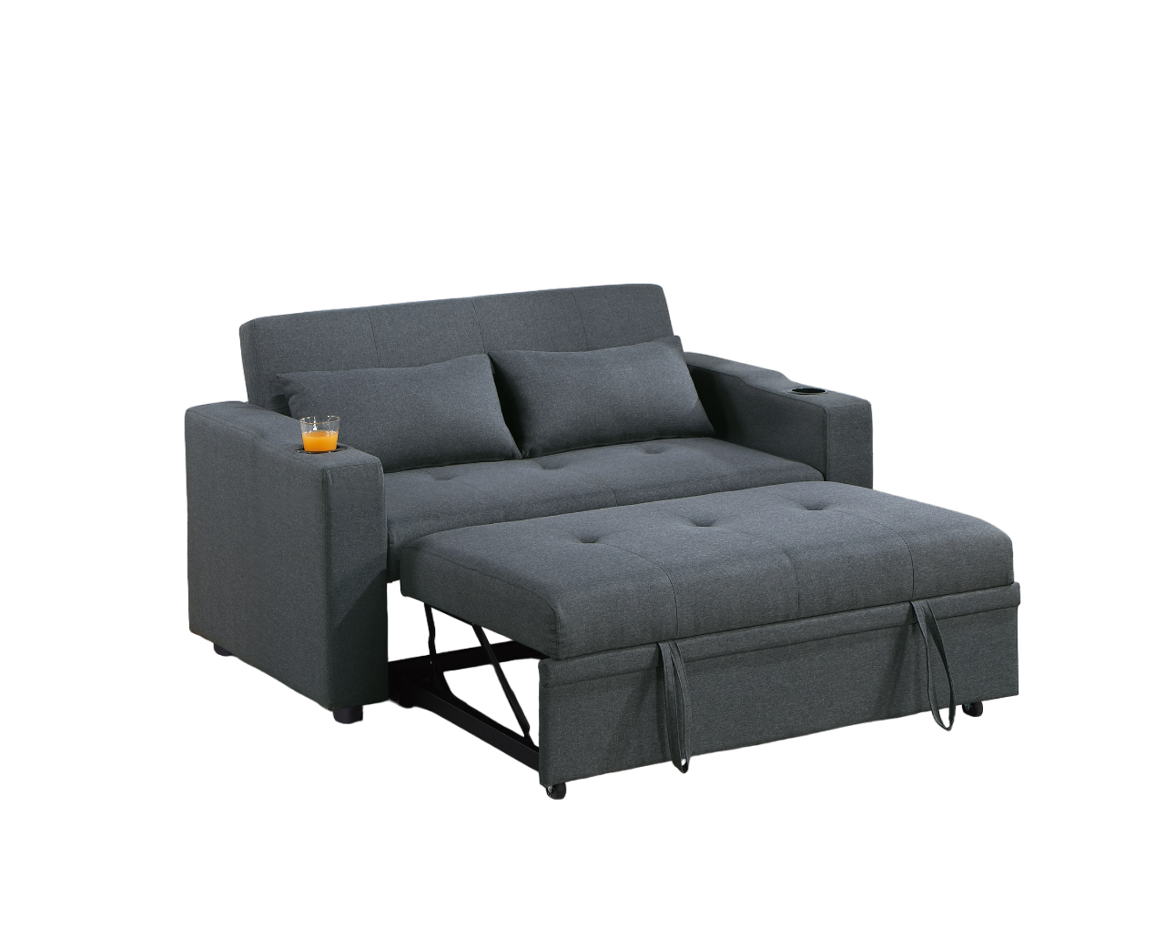 Contemporary Charcoal Sleeper Sofa Pillows Plush Tufted Seat 1Pc Convertible Sofa W Cup Holder Polyfiber Couch Living Room Furniture Charcoal Wood Primary Living Space Contemporary,Modern Pine Fabric 2 Seat