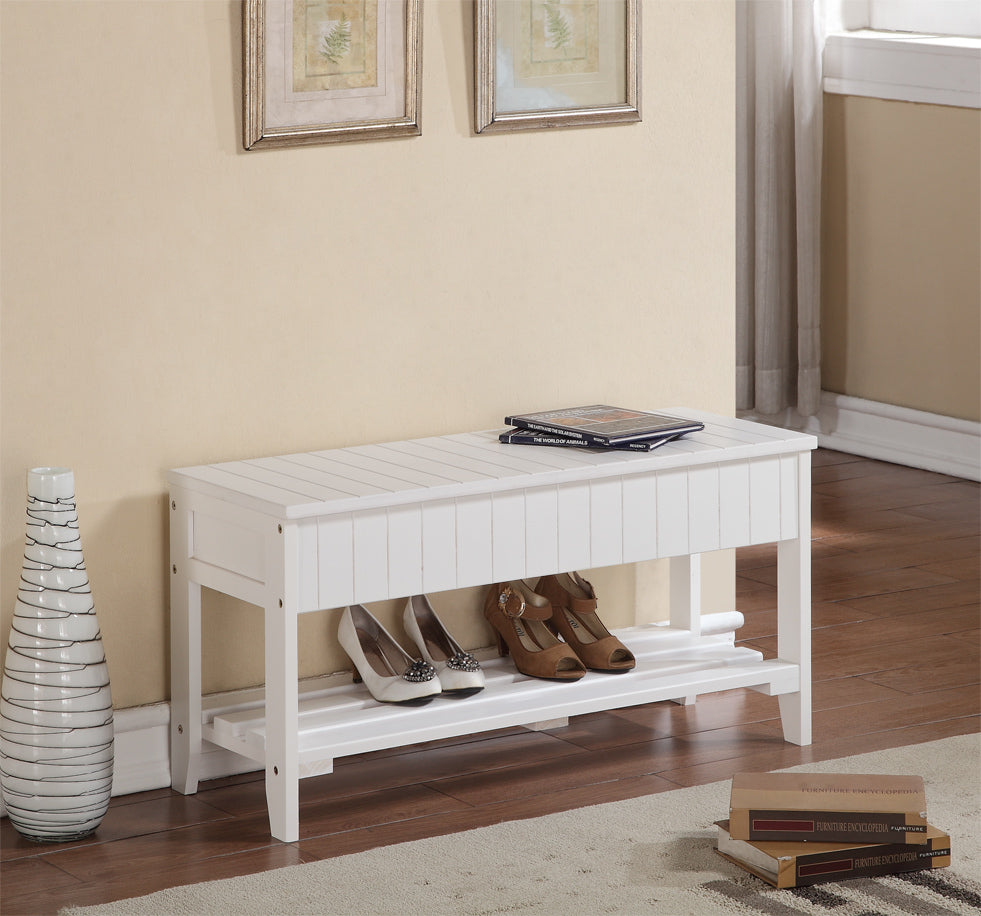 Quality Solid Wood Shoe Bench With Storage, White White Wood