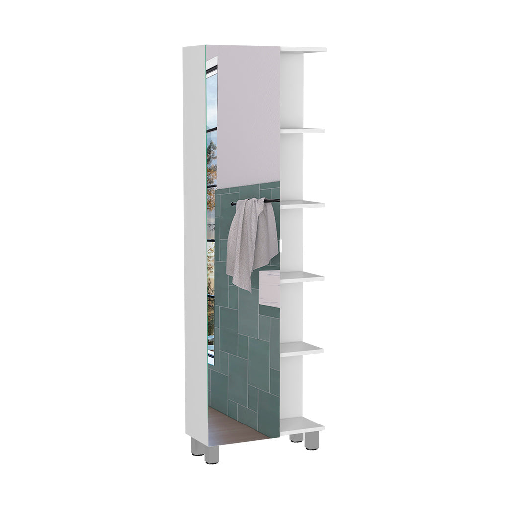 Linen Single Door Cabinet 62" H, Five External Shelves, Four Interior Shelves, White White Particle Board Particle Board