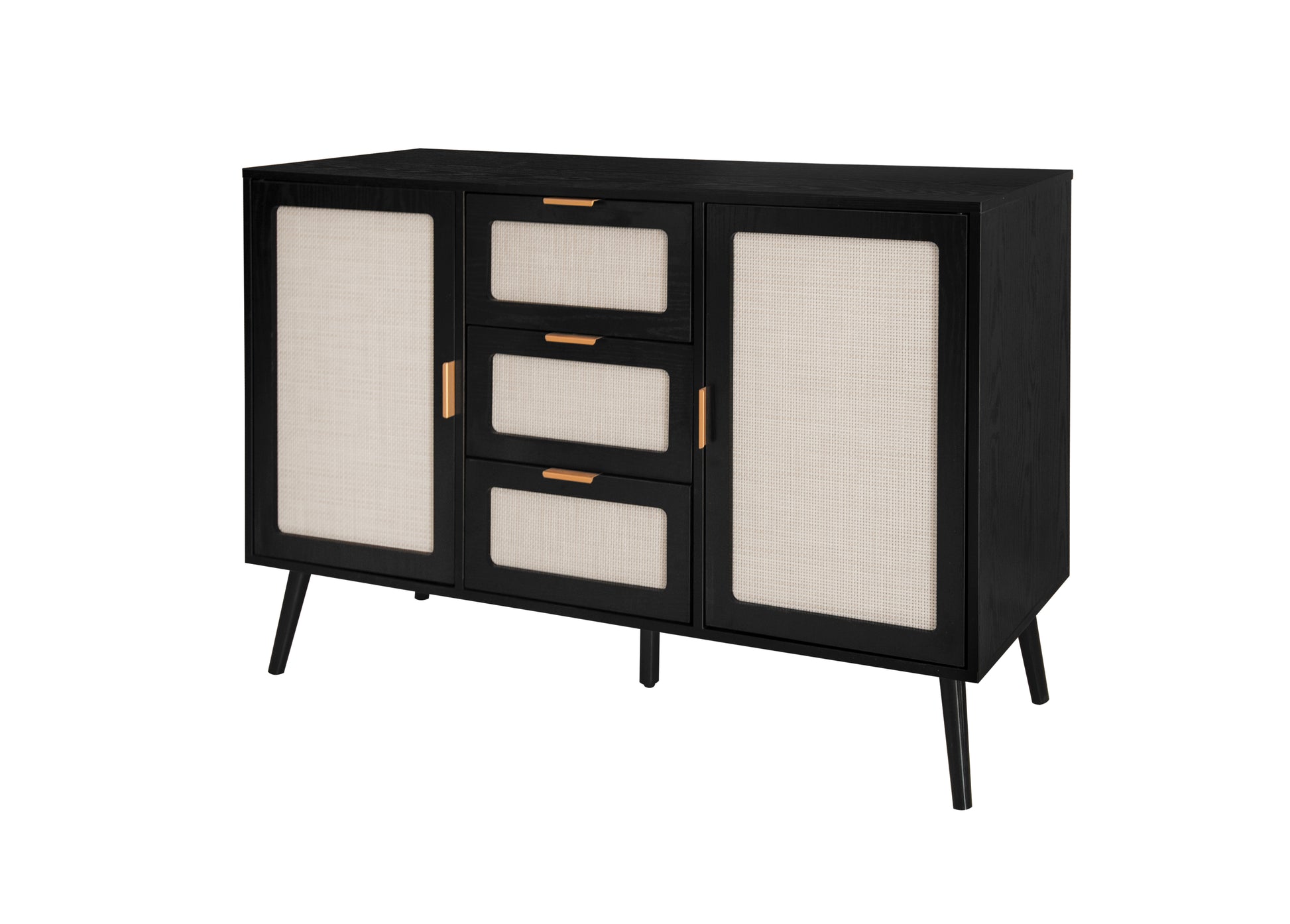 2 Door 3 Drawer Cabinet, Accent Storage Cabinet, Suitable For Living Room, Bedroom, Dining Room, Study Black Mdf