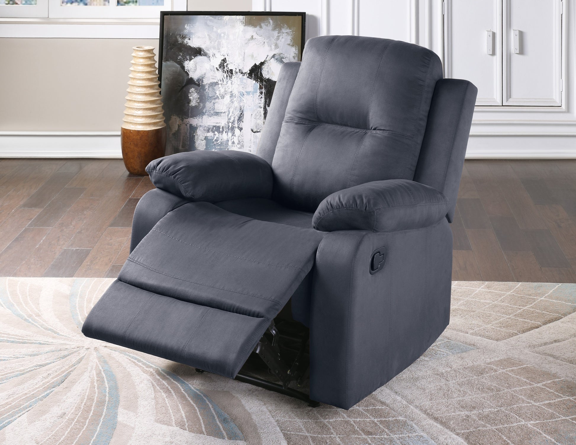 Elegant Modern Ebony Color Microfiber Motion Recliner Chair 1Pc Couch Manual Motion Plush Armrest Tufted Back Living Room Furniture Ebony Microfiber Manual Handle Metal Primary Living Space Cushion Back Contemporary,Modern,Transitional Handle Pillow Top